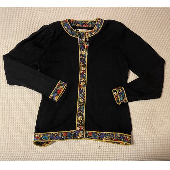 VTG Anne Crimmins for Umi Collections Black Floral Pleated Silk Skirt Set Med 10 - Picture 3 of 16